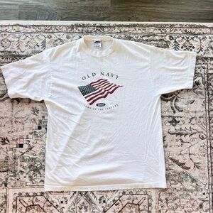Vintage Old Navy White American Flag Tee